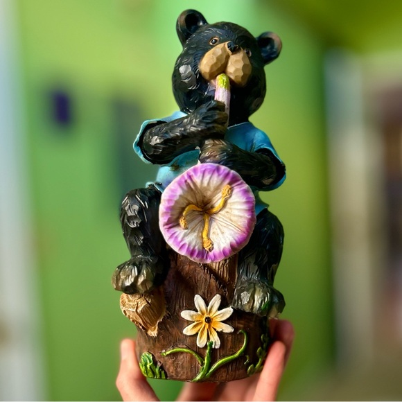 Bear Playing Floral Instrument Whimsical Cottagecore Cabin Cute Decor Accent - Picture 2 of 9